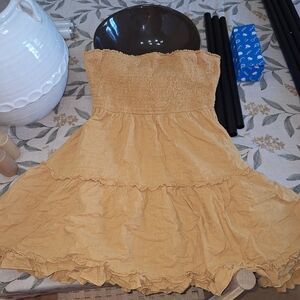 SHEIN Strapless Dress in Mustard Yellow